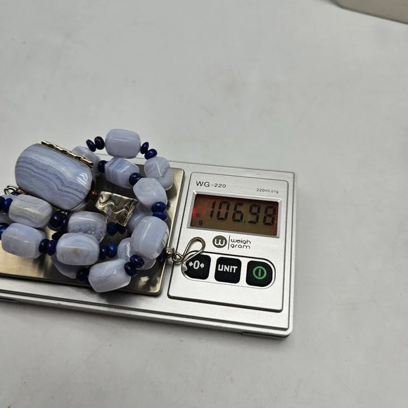 Mine Finds By Jay King DRT Blue Lace Agate Sterling Silver Bead Necklace Pendant - Picture 7 of 7